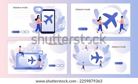 Airplane mode concept. Flight mode on phone or laptop. Info notification in air plane. Screen template for landing page, template, ui, web, mobile app, poster, banner, flyer. Vector illustration