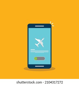 Airplane mode - flight mode. Airplane mode switched on. Air plane smartphone notice.	