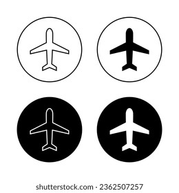 Airplane mode icon vector in black circle. Plane sign symbol