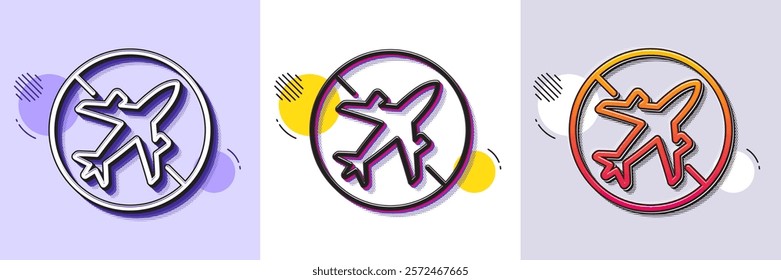 Airplane mode line icon. Halftone dotted pattern. Gradient icon with grain shadow. Cancel flight sign. Turn off mobile in plane symbol. Line airplane mode icon. Various designs. Vector