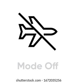 Airplane mode off icon. Editable line vector. The outline of the aircraft is crossed out by a single pictogram.