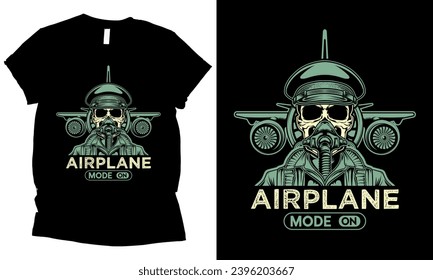 
airplane mode on pilot skull t-shirt design