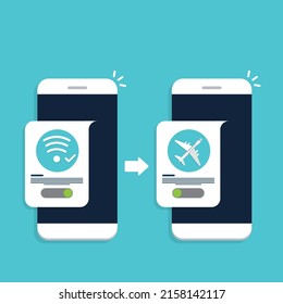 Airplane mode switched on. Air plane smartphone notice. Flat style vector illustration