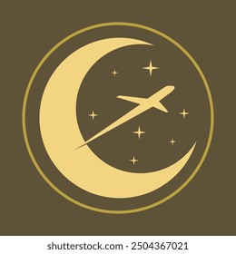 Airplane and moon trendy icon skillful abstract vector illustration colorful artwork.eps