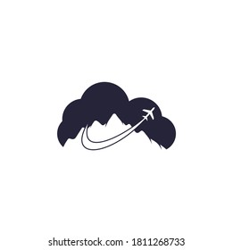 Airplane and Mountain cloud shape concept Vector logo design. Travel logo design. plane with mountain logo.
