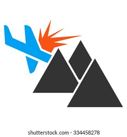 Airplane Mountain Crash vector icon. Style is flat symbol, rounded angles, white background.