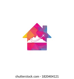 Airplane and Mountain home shape concept Vector logo design. Travel logo design. plane with mountain logo