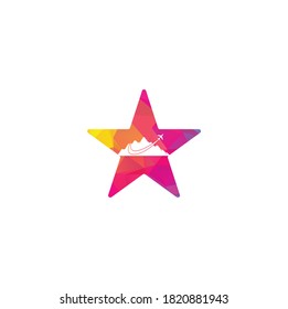 Airplane and Mountain star shape concept Vector logo design. Travel logo design. plane with mountain logo