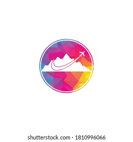 Airplane and Mountain Vector logo design. Travel logo design. plane with mountain logo	