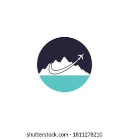Airplane and Mountain Vector logo design. Travel logo design. plane with mountain logo	