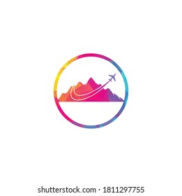 Airplane and Mountain Vector logo design. Travel logo design. Plane with mountain logo	