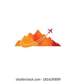 Airplane and Mountain Vector logo design. Travel logo design. plane with mountain logo	