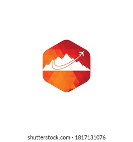 Airplane and Mountain Vector logo design. Travel logo design. plane with mountain logo	