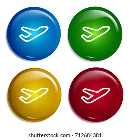 Airplane multi color gradient glossy badge icon set. Realistic shiny badge icon or logo mockup
