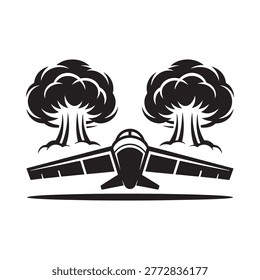 airplane with mushroom clouds vector illustration high quality