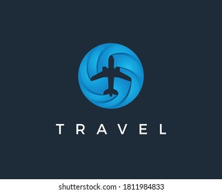 Airplane Navigator Pointer Logo abstract design vector template Negative space style. Air Plane Aircraft Aviation Cargo Map Geo Navigation Logotype concept icon