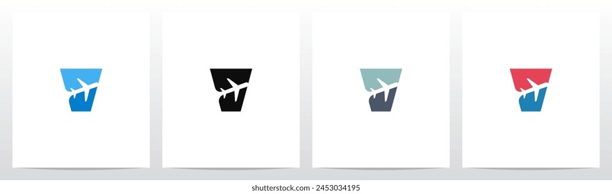 Letra espacial negativa del avión Diseño de logotipo inicial V