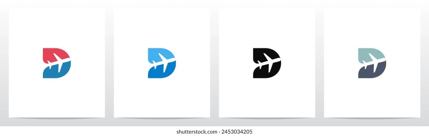 Airplane Negative Space Letter Initial Logo Design D