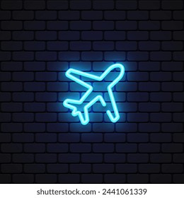 Airplane neon icon on light background.