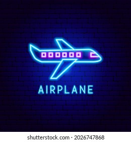 Airplane Neon Label. Vector Illustration of Plane Promotion.