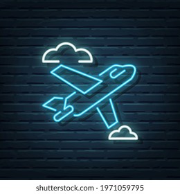 Airplane Neon Sign Vector Elements