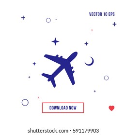 Airplane night flat icon vector