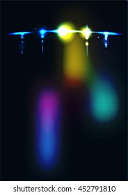 Airplane in the night sky, blur vector background