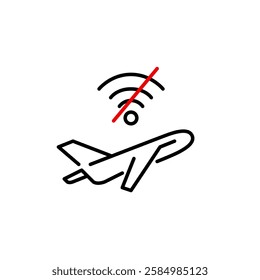 Airplane and no wi-fi symbol. Flight offline mode, travel for digital detox. Pixel perfect, editable stroke vector icon