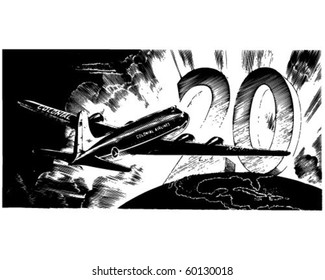Airplane And Number 20 - Retro Clip Art