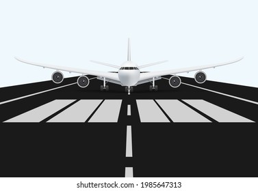 airplane on airport runway for take off, vector illustration