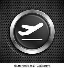 Airplane on Black Round Button