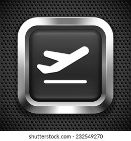 Airplane on Black Square Button