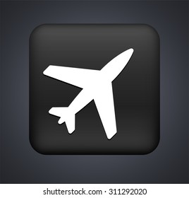 Airplane on Black Square Button
