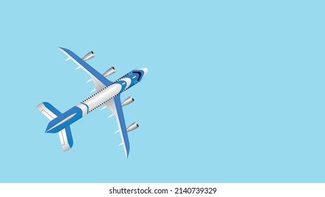 Airplane on blue background with copy space for text, a symbol of travel and dreams, vector illustration