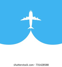 Airplane on blue background and empty place for advertising. Vector illustration.The plane takes off.