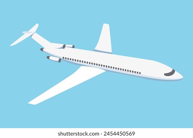 Airplane on a blue background. Passenger and cargo air transport. A quick long-distance flight. Vector illustration