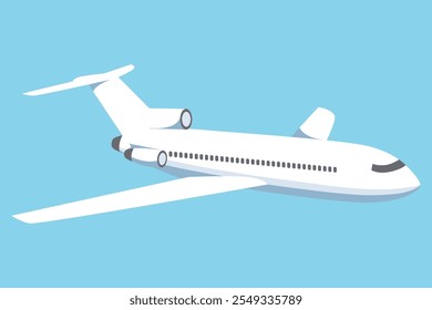 Airplane on a blue background. Passenger and cargo air transport. A quick long-distance flight. Vector illustration