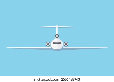 Airplane on a blue background. Passenger and cargo air transport. A quick long-distance flight. Vector illustration