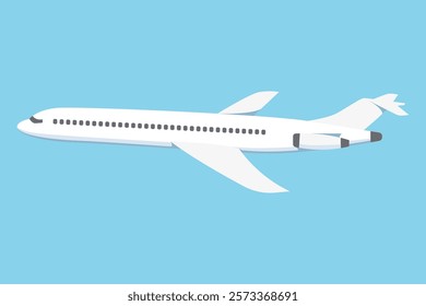 Airplane on a blue background. Passenger and cargo air transport. A quick long-distance flight. Vector illustration