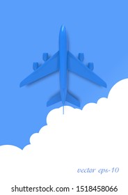 Airplane on a blue background, top view .Banner for travel and summer holidays .Model plane Vector.