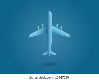 Airplane on blue background. Vector illustration.