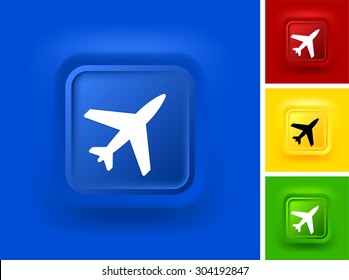 Airplane on Blue Bevel Square Button