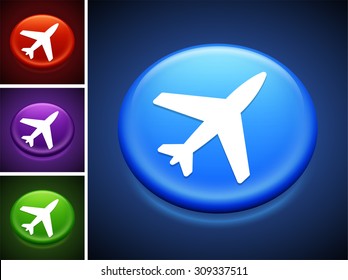 Airplane on Blue Round Button