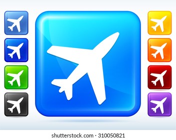 Airplane on Blue Square Button
