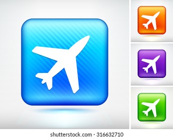 Airplane on Blue Square Button