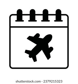 Airplane on calendar denoting concept icon of flight, ready to use vector