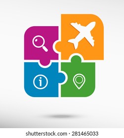 Airplane on colorful jigsaw puzzle 