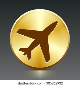 Airplane on Gold Round Button
