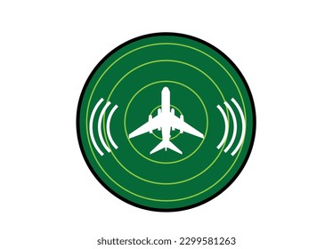 Airplane on a Green Radar Monitor. Editable Clip Art.