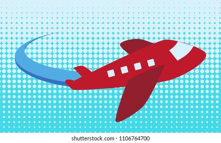 Airplane on halftone background. Air vehicle. Pop art style